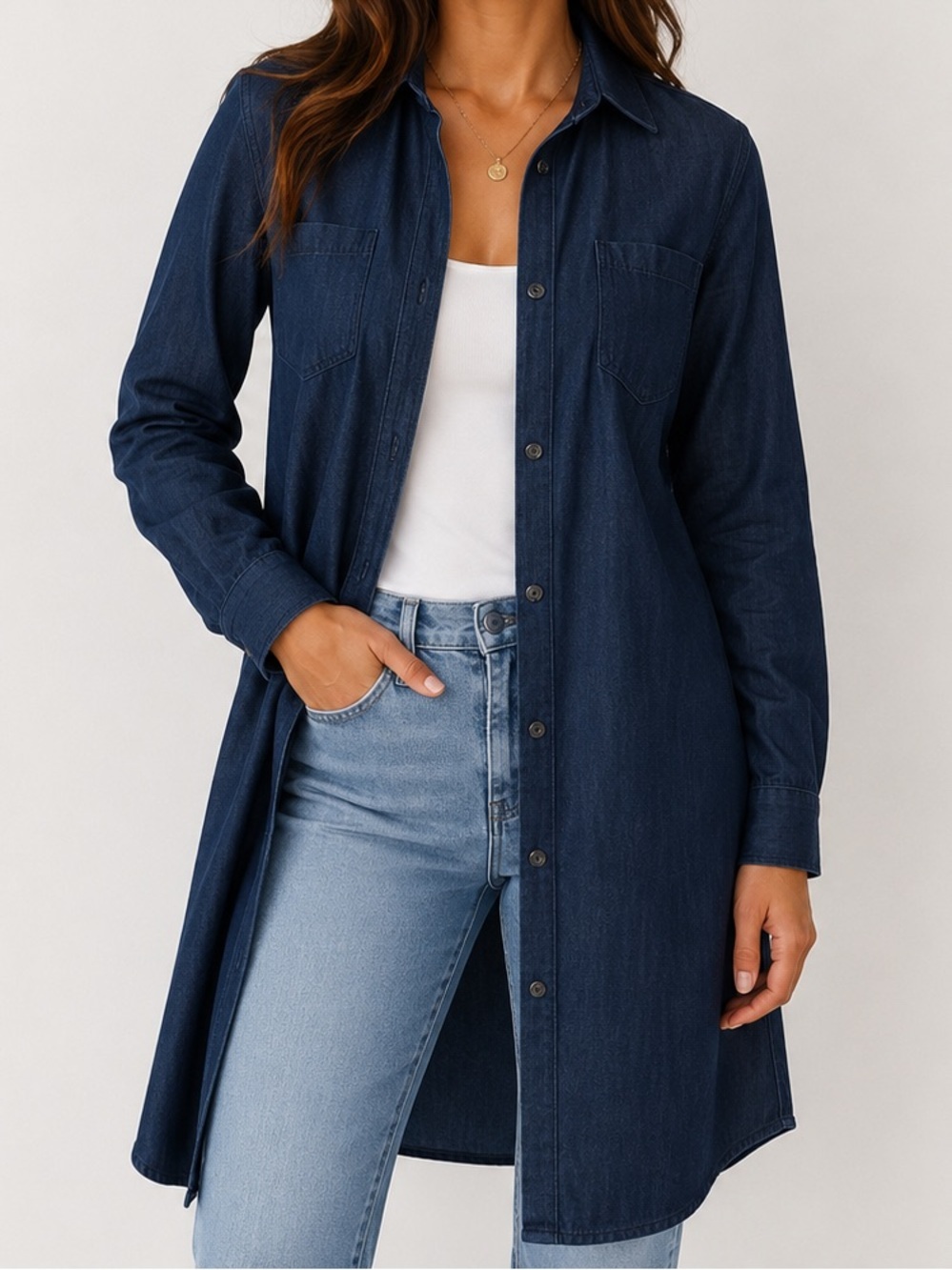 A New Day Blue Denim Shirt Dress - XS Casual Chic